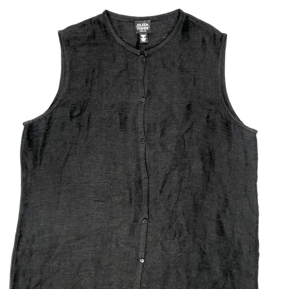 Eileen Fisher Black 100% Linen Tunic Dress Cardigan - Picture 6 of 15